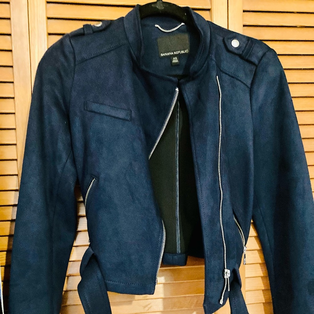 Banana Republic Vegan Suede Navy Blue Moto Jacket - Size XS